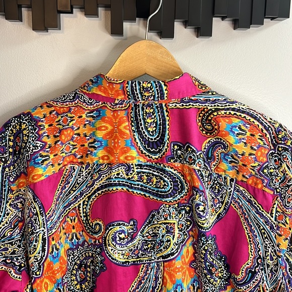 PINK Vibrant Paisley Cotton Sateen Shirt Top 2X - Picture 6 of 9